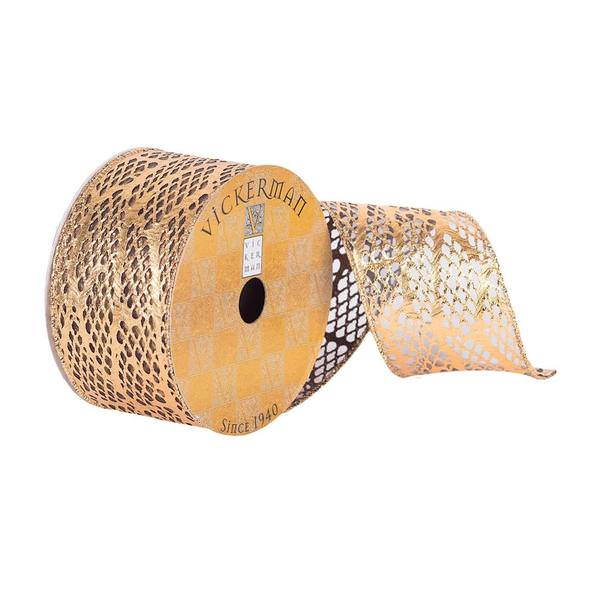 2.5" x 10Yd Gold Metalllic Laser Cut Wired Ribbon