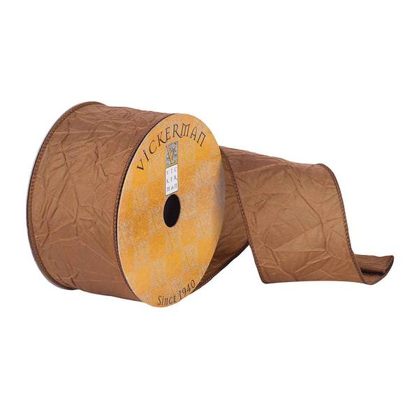 2.5" x 10Yd Crushed Chocolate Dupion Wired Ribbon