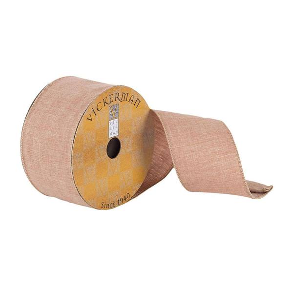 2.5" x 10Yd Tan Woven Dupion Wired Ribbon