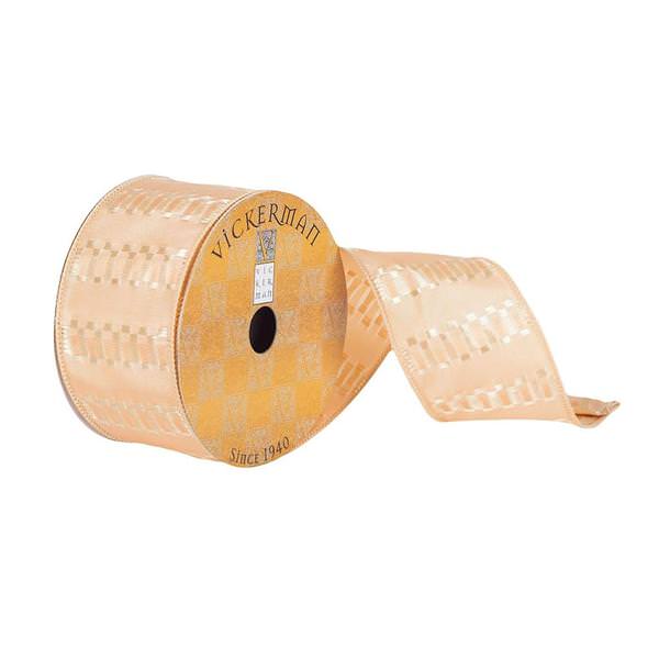 2.5" x 10Yd Gold Dupion Fret Stripe Wired Ribbon