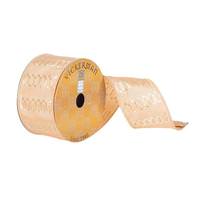 Vickerman 2.5" x 10Yd Gold Dupion Fret Stripe Wired Ribbon