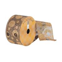 Vickerman 2.5" x 10Yd Gold Shimmer with Black Dots Wired Ribbon