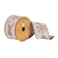 Vickerman 2.5" x 10Yd Tan / White Deer/Tree/Snowflake Wired Ribbon