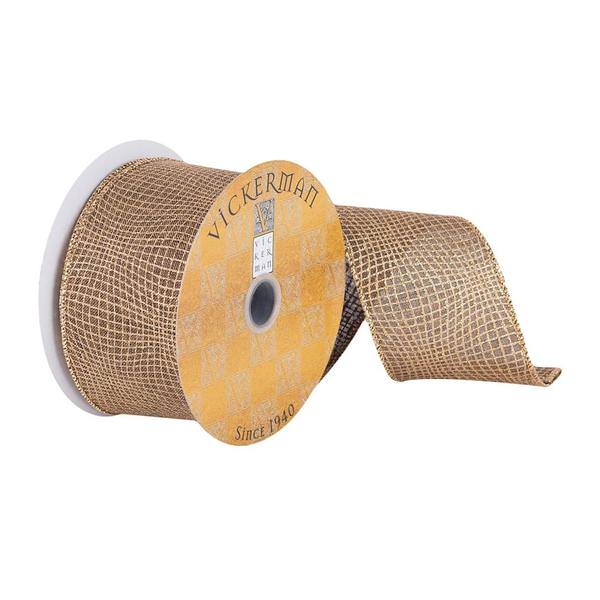 2.5" x 10Yd Copper Geometric Curve Wired Ribbon