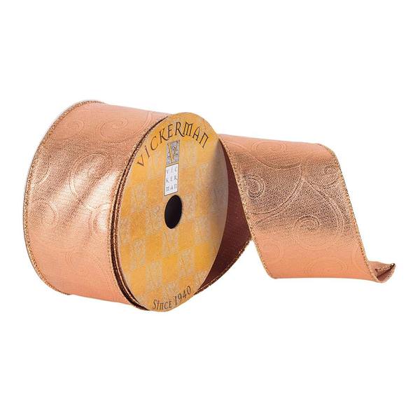 2.5" x 10Yd Copper Swirl Dupion Wired Ribbon