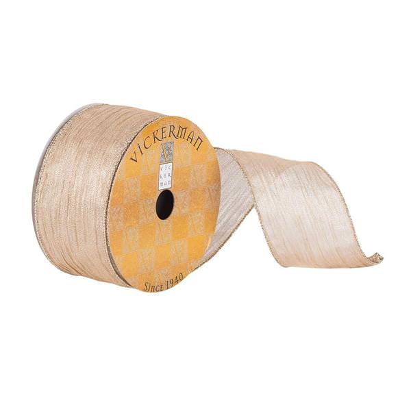 2.5" x 10Yd Champagne Shimmer Dupion Wired Ribbon