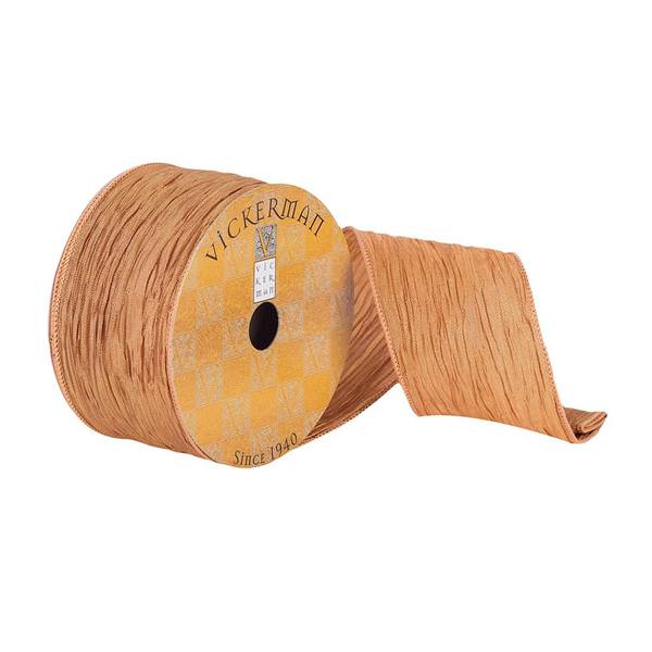 2.5" x 10Yd Crushed Harvest Orange Dupion Wired Ribbon