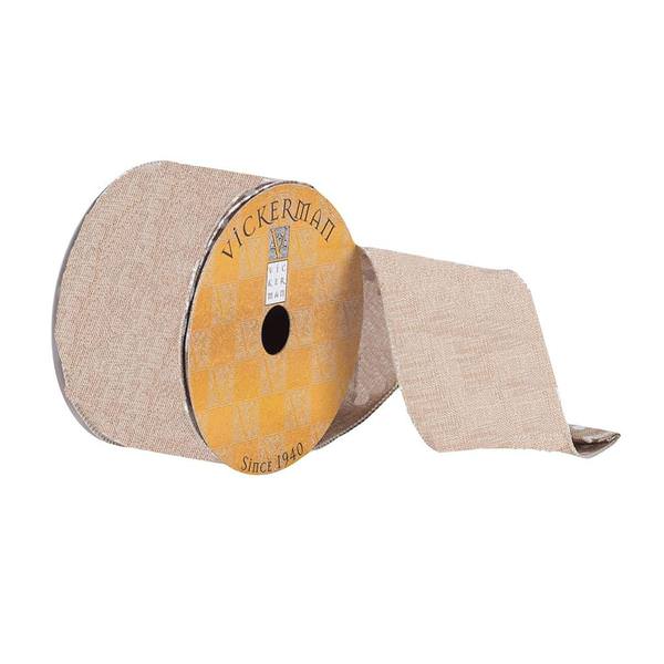 2.5" x 10Yd Tan Burlap Wired Ribbon