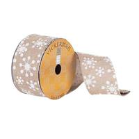 Vickerman 2.5" x 10Yd Tan / White Snowflakes Wired Ribbon