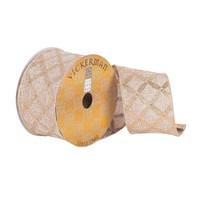 Vickerman 2.5" x 10Yd Tan Dupion Gold Diamond Wired Ribbon