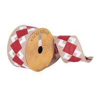 Vickerman 2.5" x 10Yd Tan / Red / White Diamond Wired Ribbon