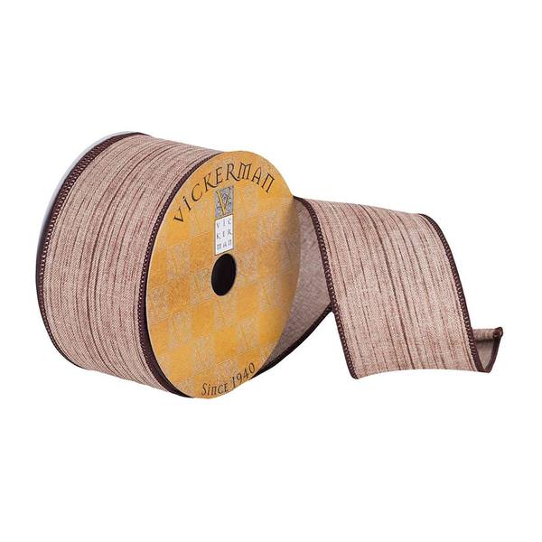 2.5" x 10Yd Brown Woven Dupion Wired Ribbon