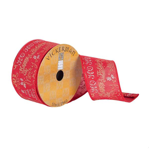 2.5" x 10Yd Red / Gold / Silver Deer Wired Ribbon
