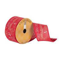Vickerman 2.5" x 10Yd Red / Gold / Silver Deer Wired Ribbon