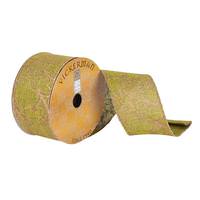 Vickerman 2.5" x 10Yd Green Dupion Gold Leaves Wired Ribbon