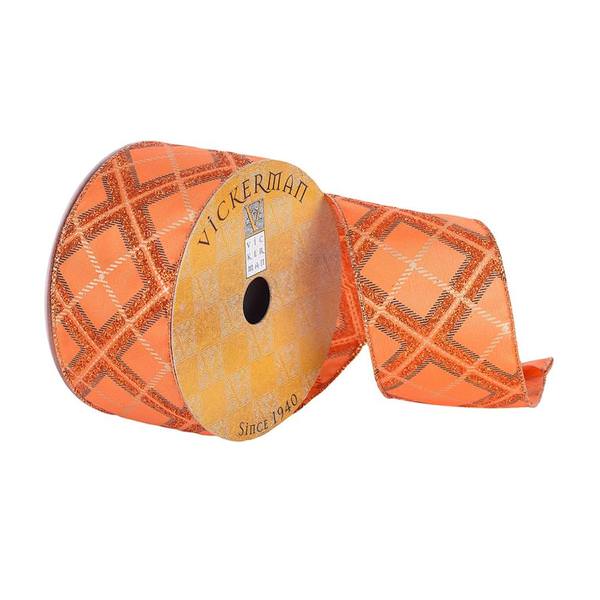 2.5" x 10Yd Orange Argle Diamonds Wired Ribbon