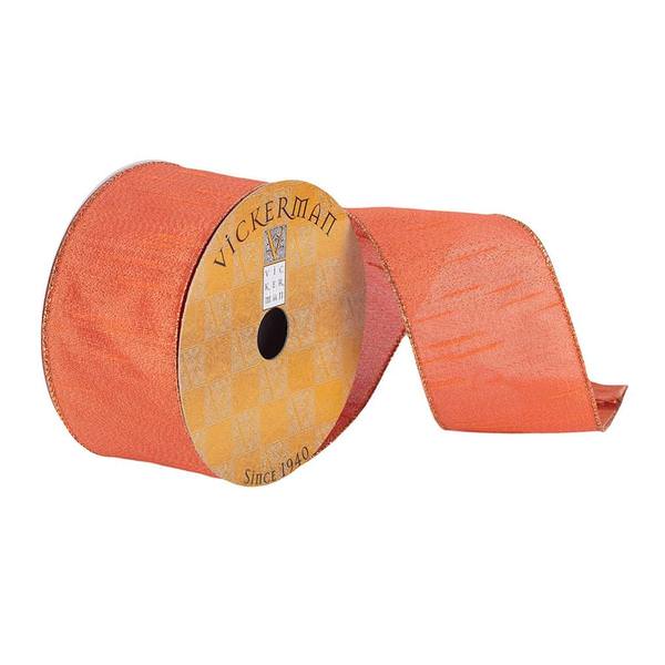 2.5" x 10Yd Orange Woven Dupion Wired Ribbon