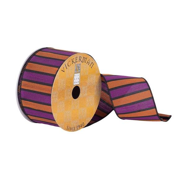 2.5" x 10Yd Orange / Purple Stripe Wired Ribbon