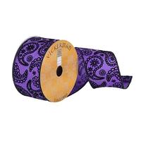 Vickerman 2.5" x 10Yd Purple / Black Paisley Print Wired Ribbon