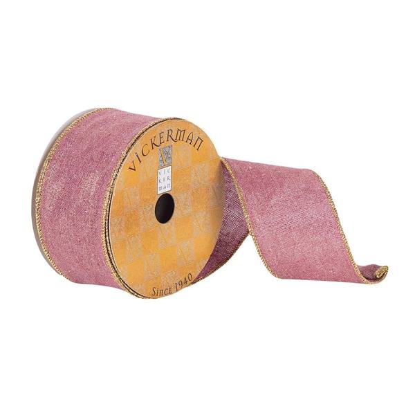 2.5" x 10Yd Mauve / Gold Dupion Wired Ribbon