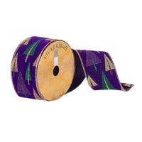 Vickerman 2.5" x 10Yd Purple / Gold / Green Glitter Trees Wired Ribbon