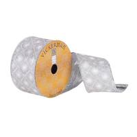 Vickerman 2.5" x 10Yd Silver / White Diamond Pattern Wired Ribbon