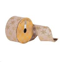 Vickerman 2.5" x 10Yd Beige Burlap Gold Glitter Star Wired Ribbon