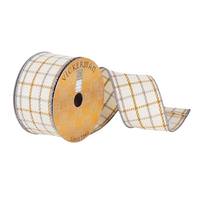 Vickerman 2.5" x 10Yd Ivory / Brown Simple Plaid Wired Ribbon