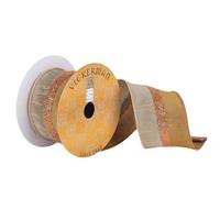 Vickerman 2.5" x 10Yd Mocha / Pewter Copper Glitter Stripe Dupion Wired Ribbon