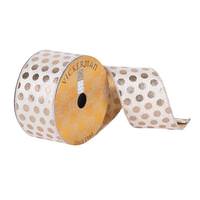 Vickerman 2.5" x 10Yd Ivory / Gold Metallic Dots Velvet Wired Ribbon