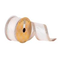 Vickerman 2.5" x 10Yd Ivory / Champagne Glitter Edge Wired Ribbon