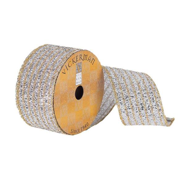 2.5" x 10Yd Silver / Gold Tinsel Wired Ribbon