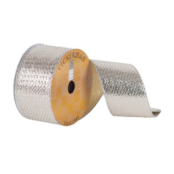2.5" x 10Yd Silver Shimmer Woven Dupion Wired Ribbon