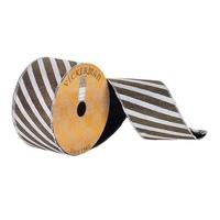 Vickerman 2.5" x 10Yd White / Black Striped Rivet Pattern Wired Ribbon