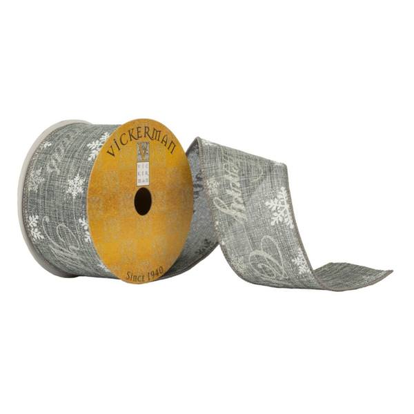 2.5" x 10yd Silver "Merry Christmas" Snowflakes Ribbon