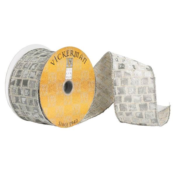 2.5" x 10Yd Silver / White Squares Ribbon