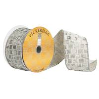 Vickerman 2.5" x 10Yd Silver / White Squares Ribbon