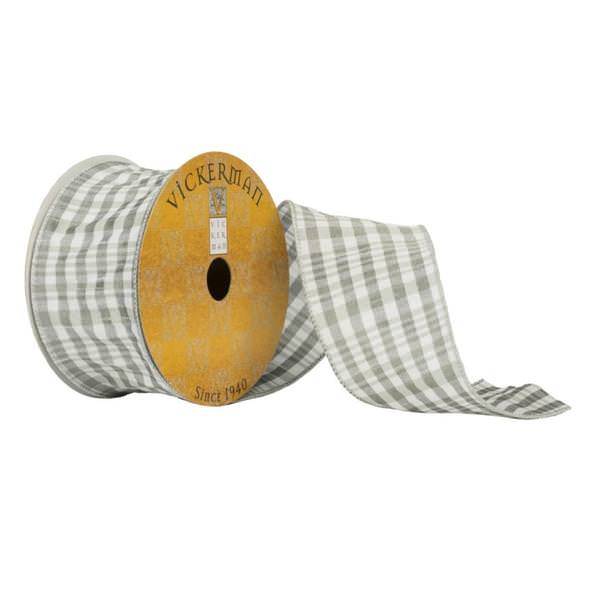 2.5" x 10Yd Gray / White Plaid Ribbon