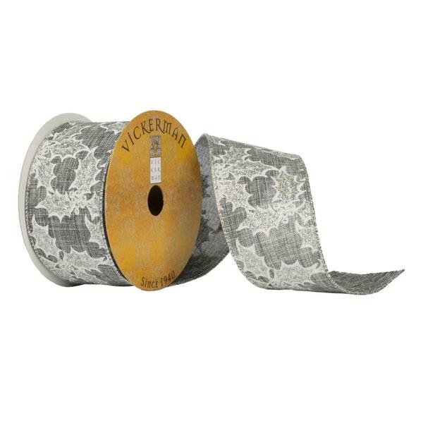 2.5" x 10Yd White / Silver Holly Berry Glitter Ribbon