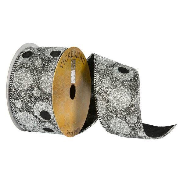 2.5" x 10Yd Pewter / Silver Glitter Dot Pattern Ribbon
