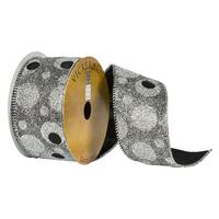 Vickerman 2.5" x 10Yd Pewter / Silver Glitter Dot Pattern Ribbon