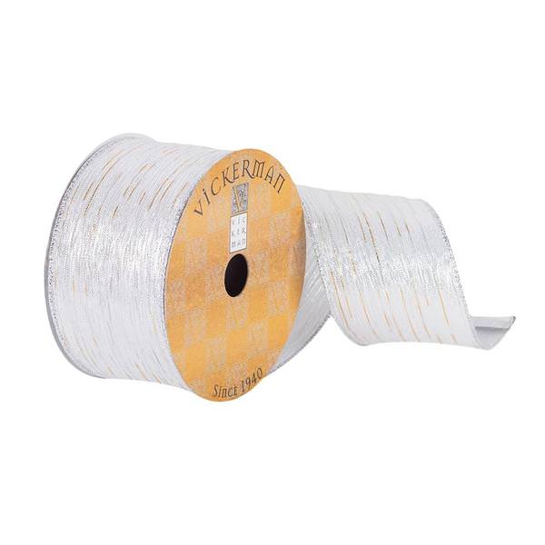 2.5" x 10Yd Silver / Gold Stripes Woven Wired Ribbon