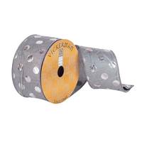 Vickerman 2.5" x 10Yd Pewter / Silver Metallic Dot Pattern Wired Ribbon