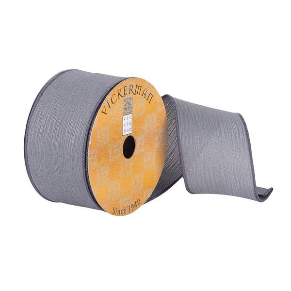 2.5" x 10Yd Pewter Woven Textured Dupion Wired Ribbon