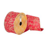 Vickerman 2.5" x 10Yd Red / Gold Holiday Typography Wired Ribbon