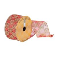 Vickerman 2.5" x 10Yd Red / Gold Sheer Glitter Swirl Wired Ribbon