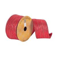 Vickerman 2.5" x 10Yd Red Woven Dupion Green Stripes Wired Ribbon