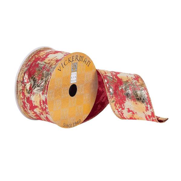 2.5" x 10Yd Red with Gold Flecks Wired Ribbon