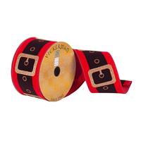 Vickerman 2.5" x 10Yd Red / Black Velvet Santa Belt with Gold Glitter Wired Ribbon