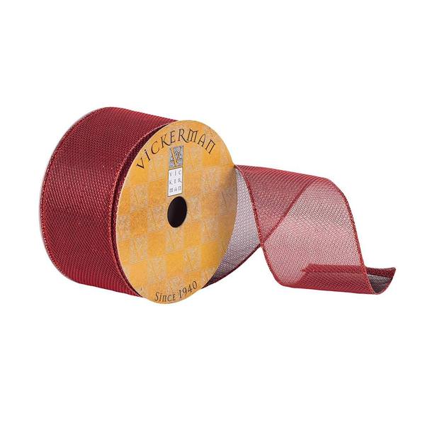 2.5" x 10Yd Burgundy Mesh Woven Dupion Wired Ribbon